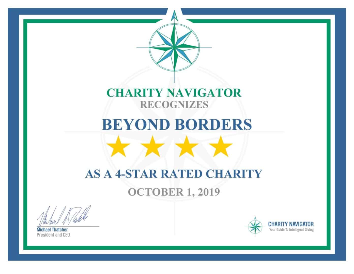 Beyond Borders Earns 4-Star Rating From Charity Navigator